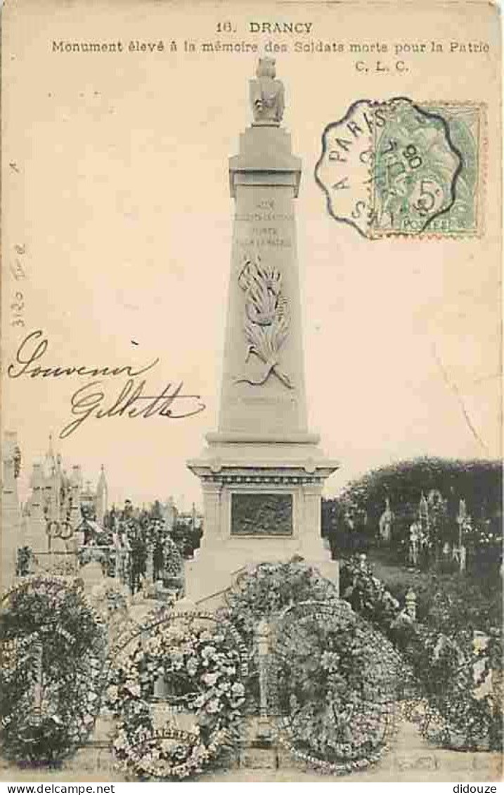 93 - Drancy - Monument élevé à La Mémoire Des Soldats Morts Pour La Patrie - Etat Carte Arrachée Sur 2 Cms Sur La Droite - Drancy