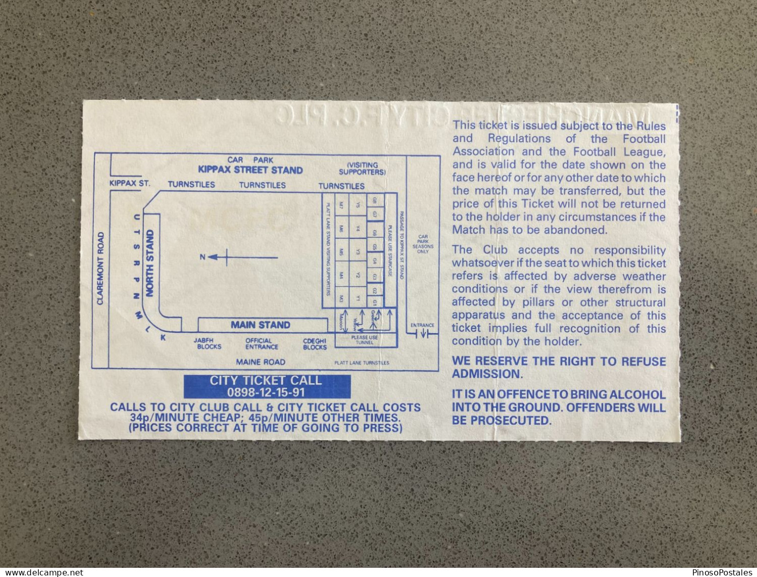 Manchester City V Nottingham Forest 1992-93 Match Ticket - Tickets D'entrée