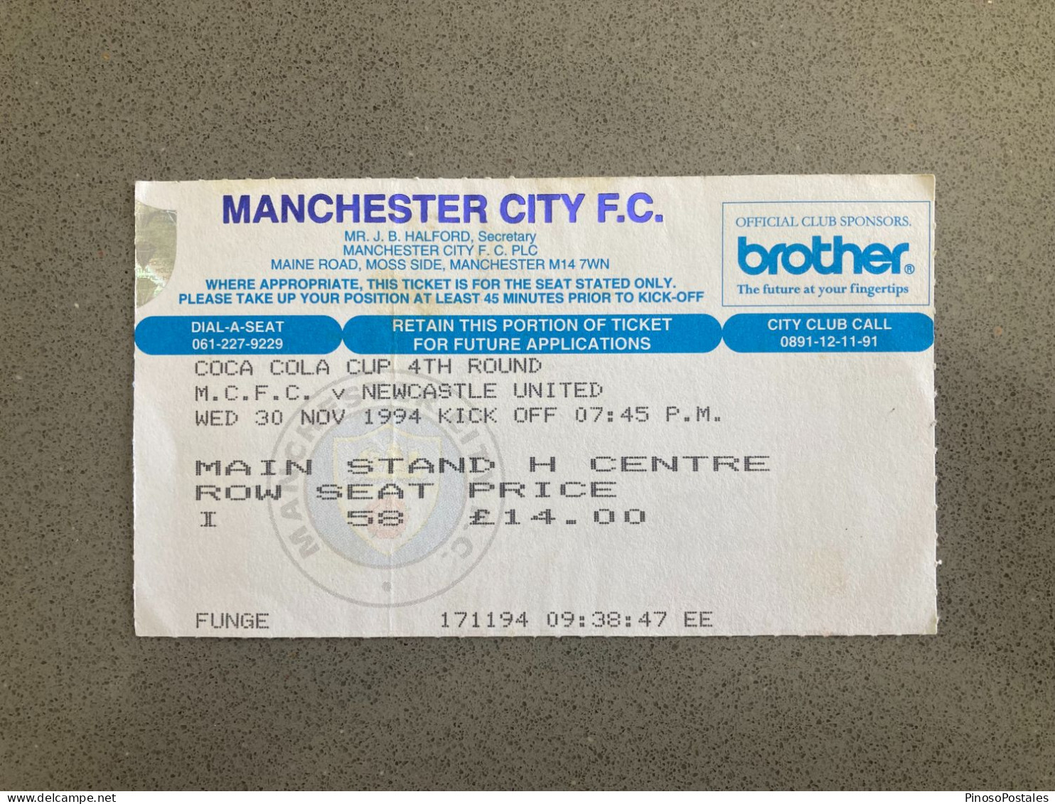 Manchester City V Newcastle United 1994-95 Match Ticket - Match Tickets