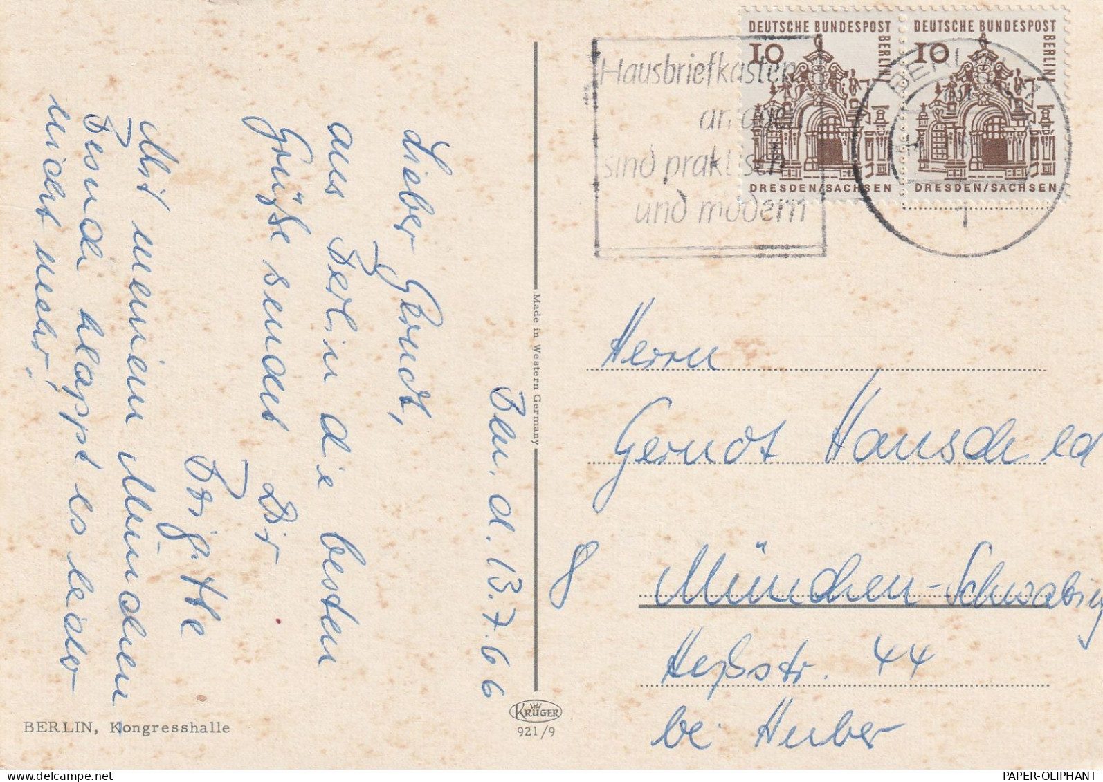 BERLIN - 1966, Michel 242 Waag. Paar, AK Frankatur - Lettres & Documents