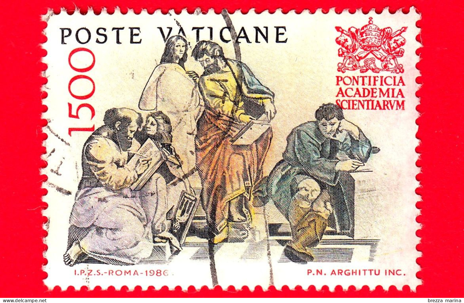 VATICANO  - Usato - 1986 - 50º Anniversario Della Pontificia Accademia Delle Scienze - Scuola D'Atene - 1500 L. - Oblitérés