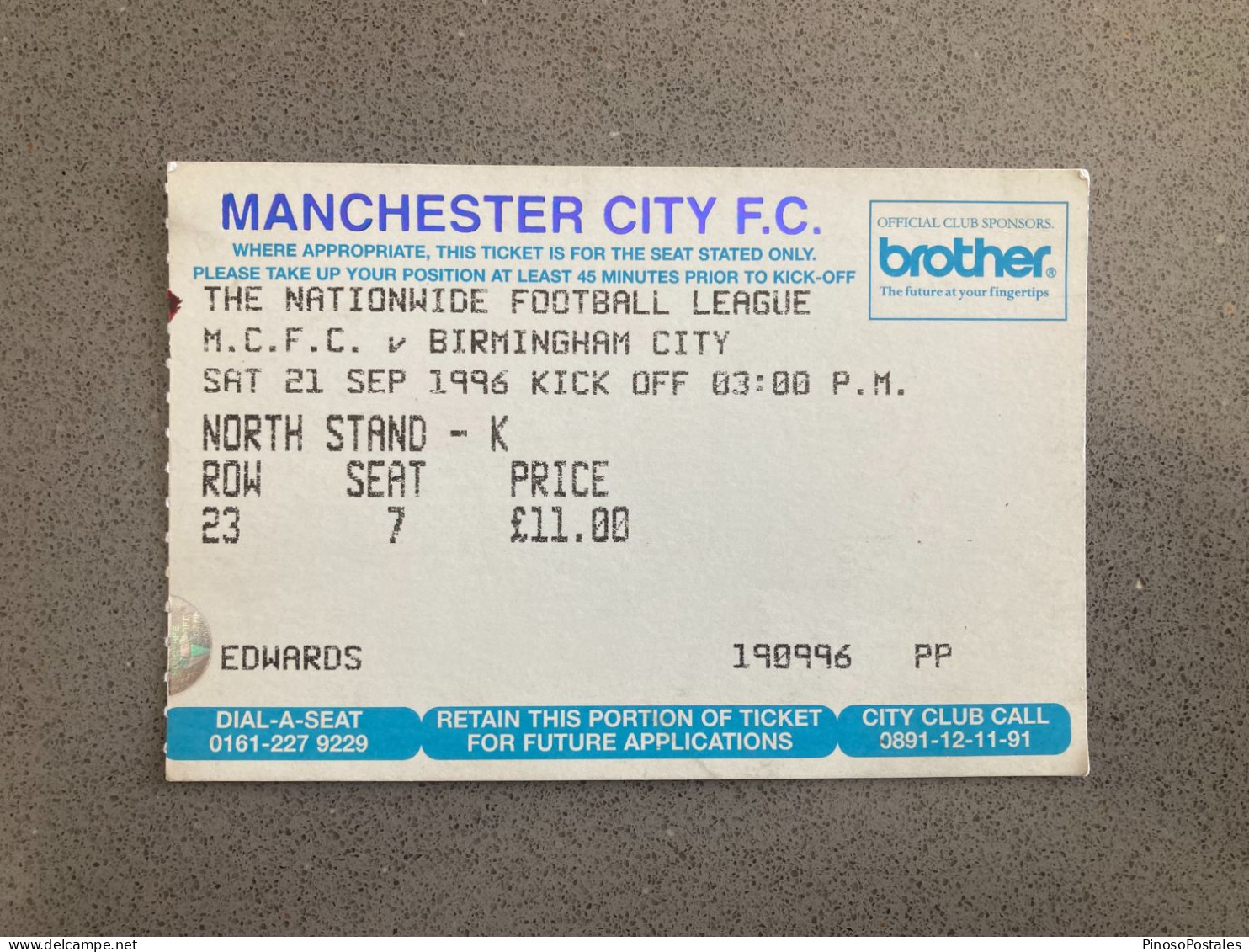 Manchester City V Birmingham City 1996-97 Match Ticket - Eintrittskarten