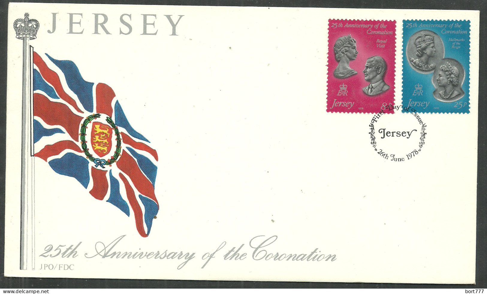 JERSEY 1978 FDC COVER - Royal Flag - Jersey