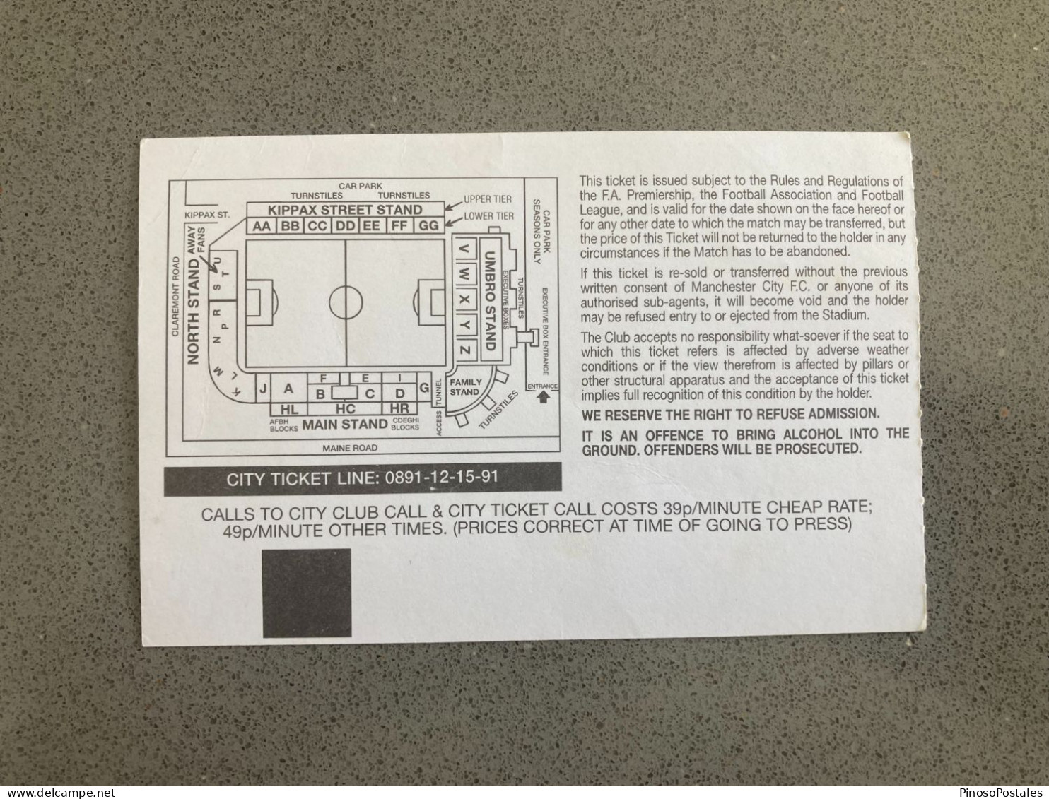 Manchester City V Port Vale 1996-97 Match Ticket - Tickets D'entrée