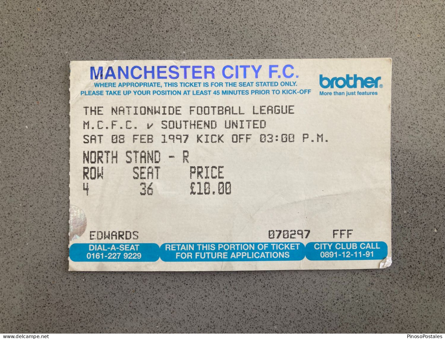 Manchester City V Sheffield United 1996-97 Match Ticket - Tickets & Toegangskaarten