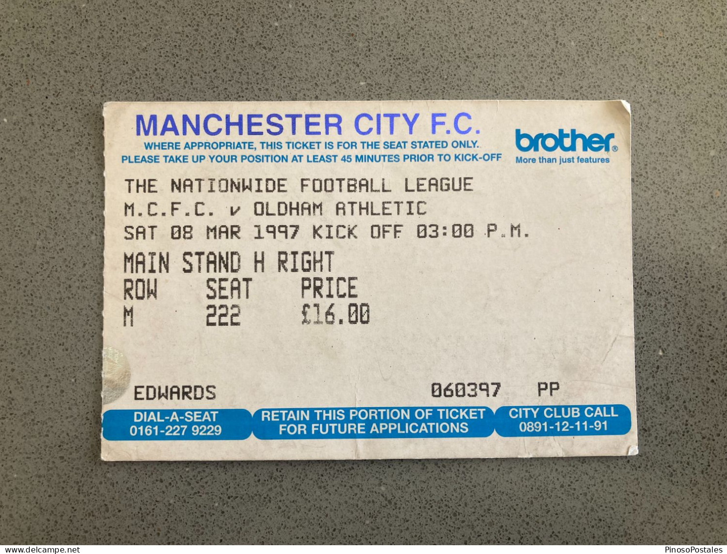 Manchester City V Oldham Athletic 1996-97 Match Ticket - Eintrittskarten
