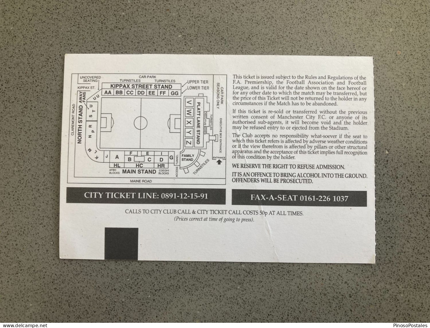 Manchester City V Portsmouth 1997-98 Match Ticket - Eintrittskarten