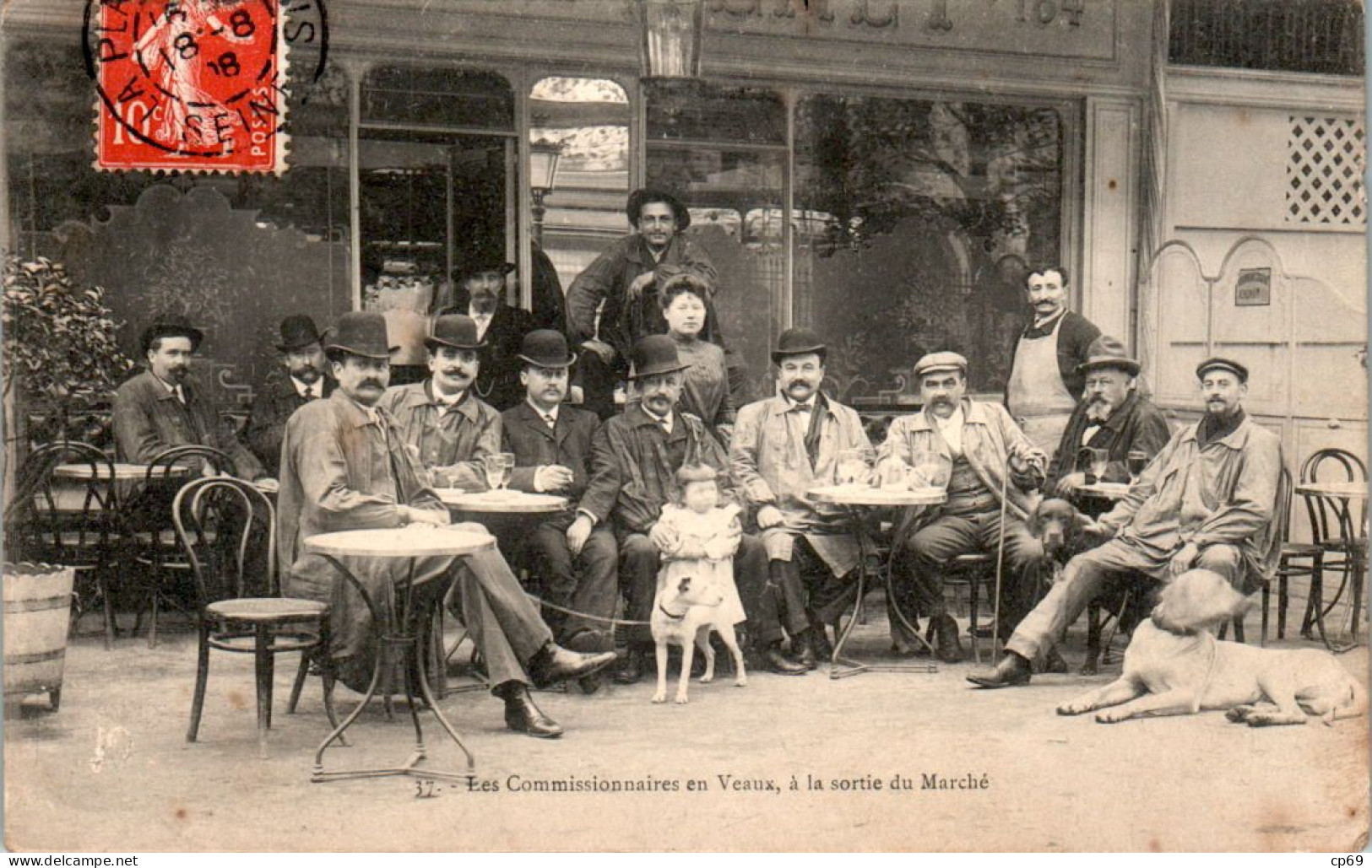 Paris Café Commerce Trade Les Commissionnaires En Veaux à La Sortie Du Marché Market Mercato Cpa Voyagée En 1908 B.E - Cafés, Hôtels, Restaurants