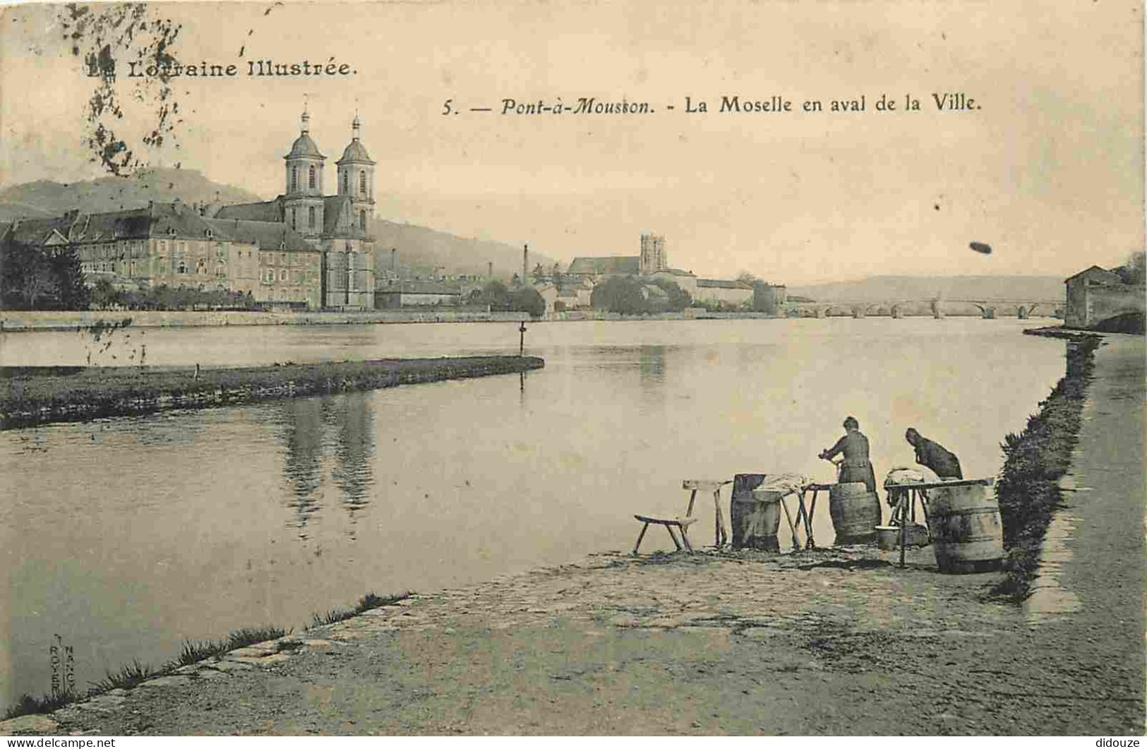 54 - Pont à Mousson - La Moselle En Aval De La Ville - Animée - Laveuses - Lavandières - CPA - Oblitération Ronde De 190 - Pont A Mousson