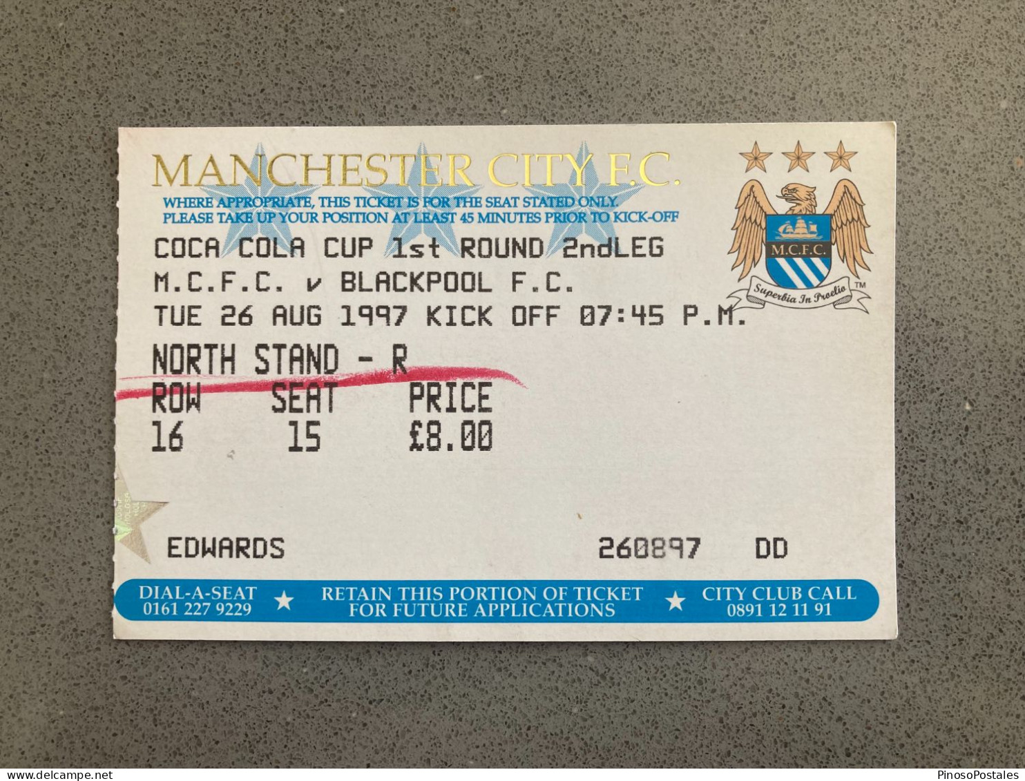Manchester City V Blackpool 1997-98 Match Ticket - Biglietti D'ingresso