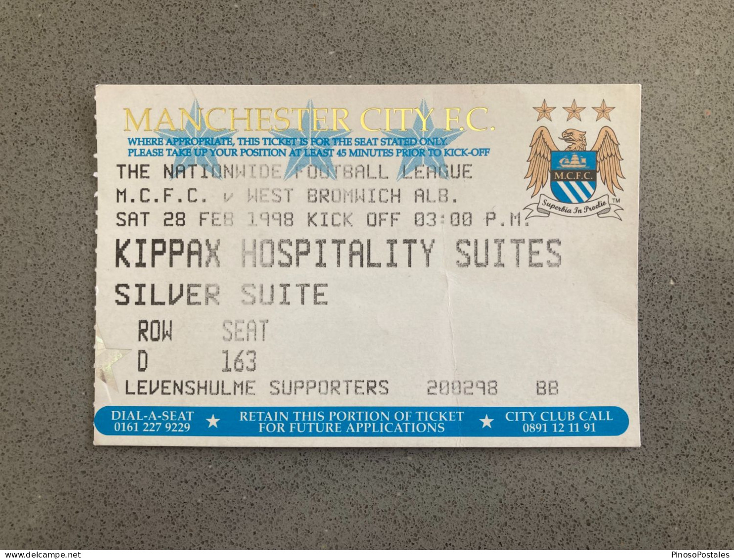 Manchester City V West Bromwich Albion 1997-98 Match Ticket - Tickets D'entrée