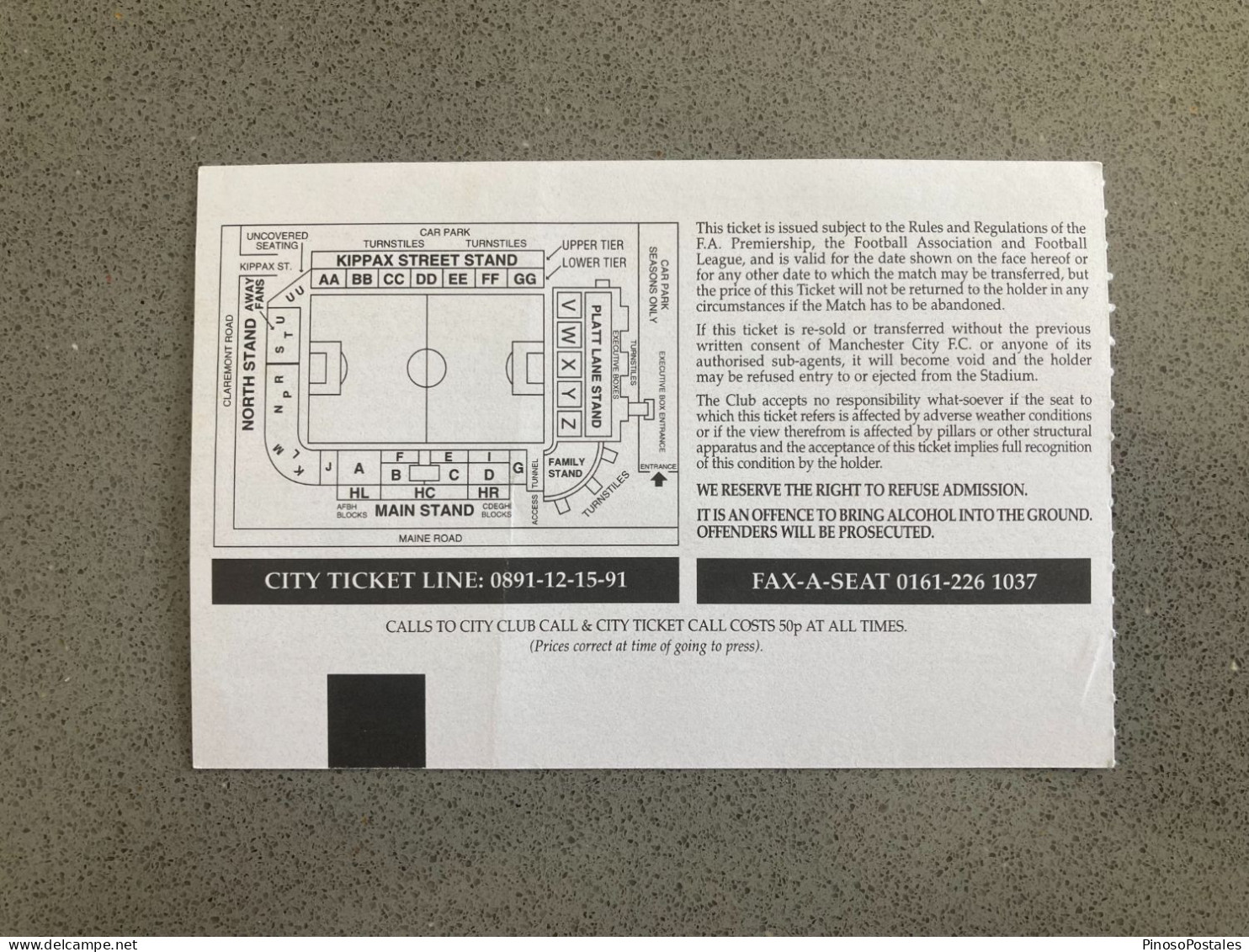 Manchester City V West Bromwich Albion 1997-98 Match Ticket - Tickets & Toegangskaarten