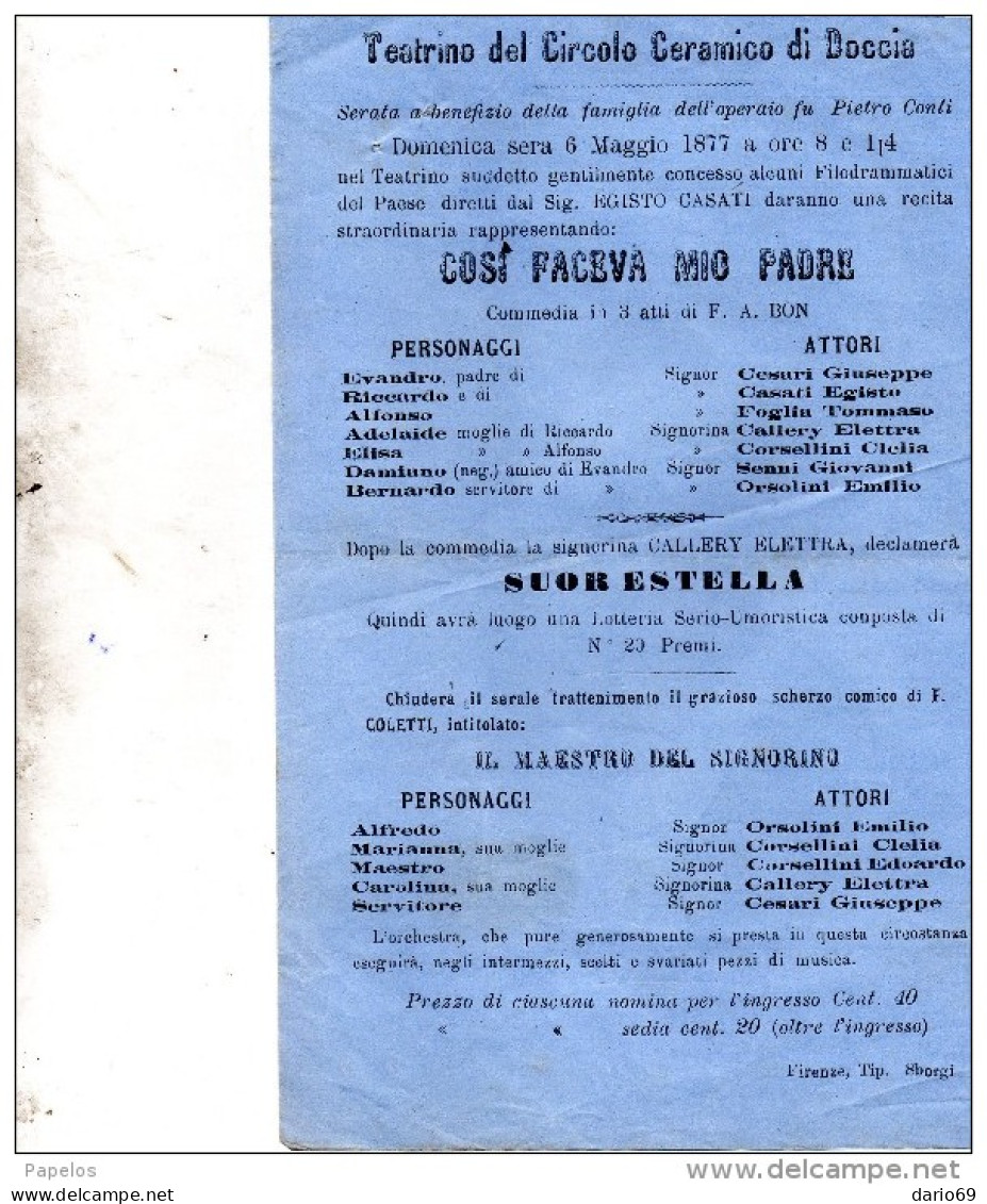 1877  FIRENZE - TEATRINO DEL CIRCOLO CERAMICO DI DOCCIA - Programas