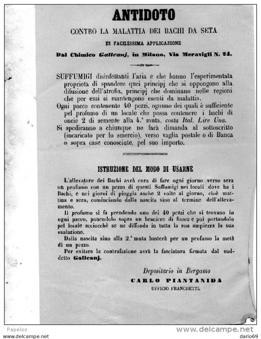 ANTIDOTO CONTRO LA MALATTIA DEI BACHI DA SETA - Documents Historiques