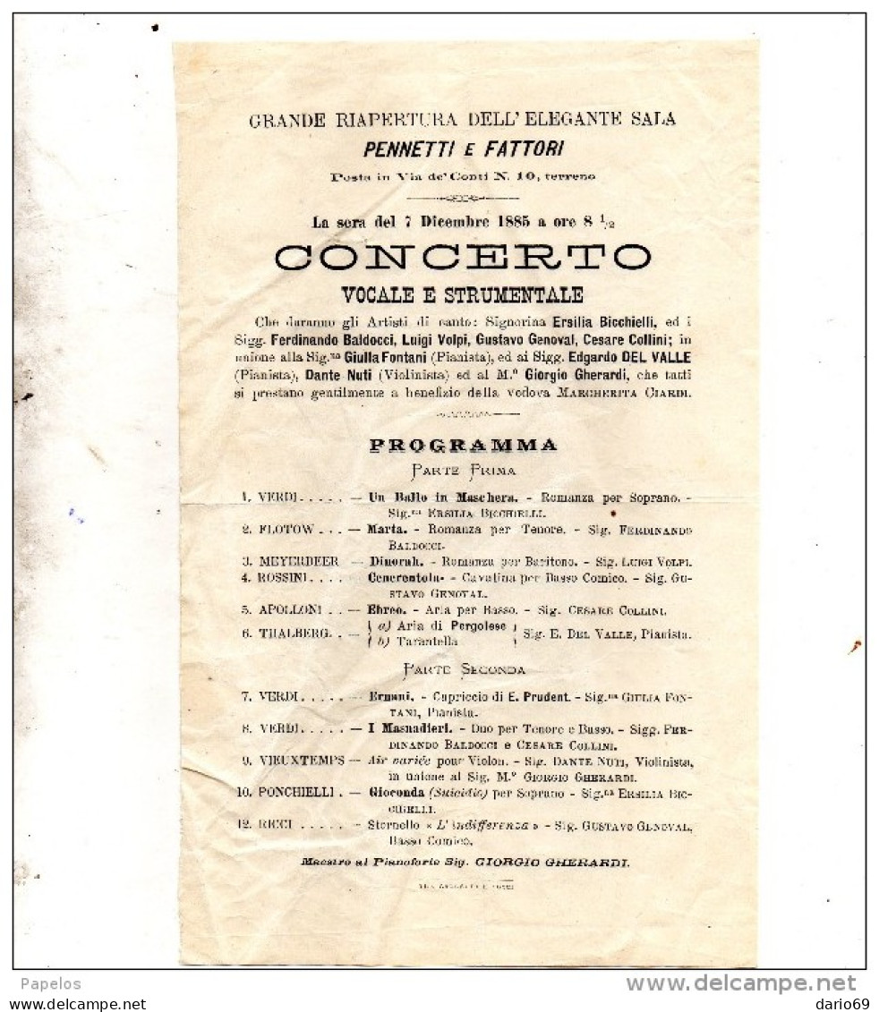 1885 CONCERTO VOCALE E STRUMENTALE - Programmes