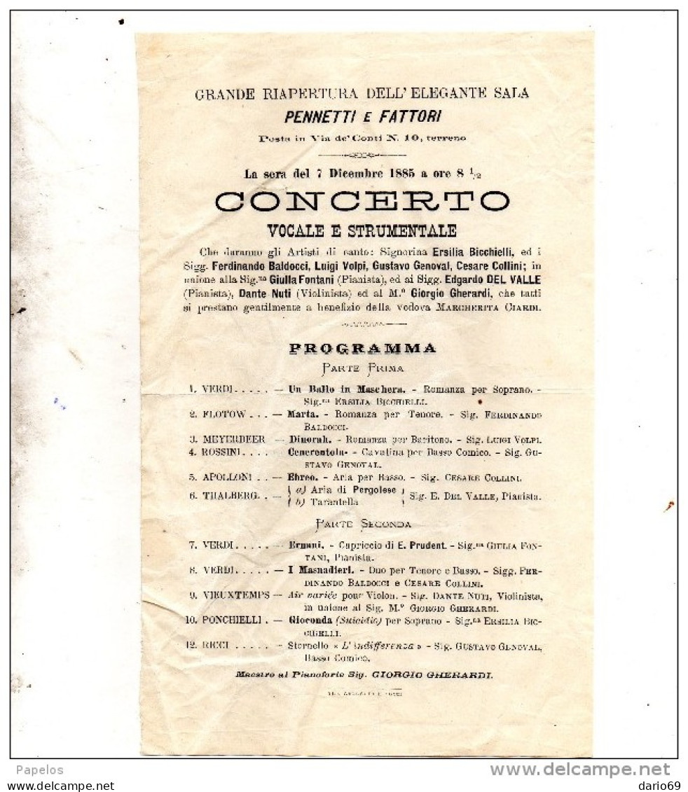 1885 CONCERTO VOCALE E STRUMENTALE - Programas