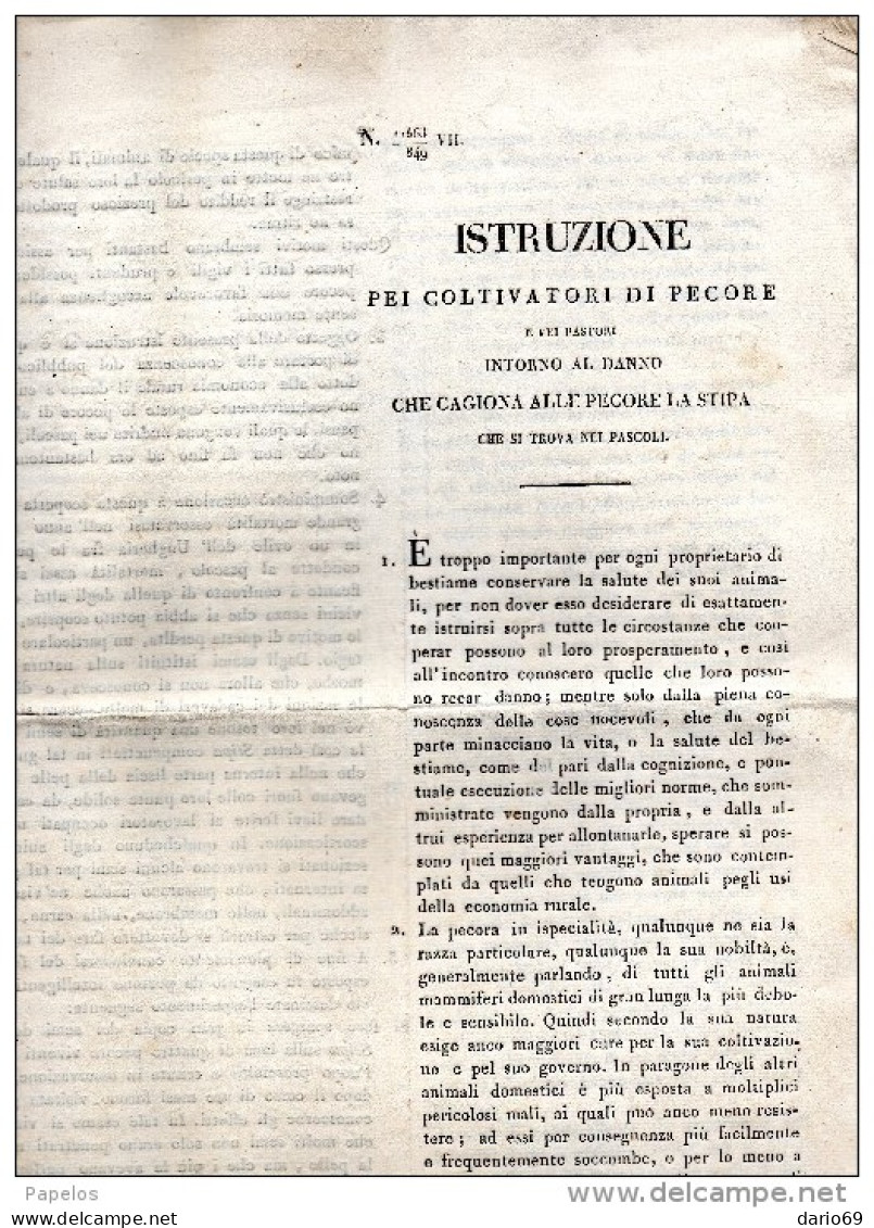 1849 ISTRUZIONE ALLEVATORI DI PECORE - Historische Documenten