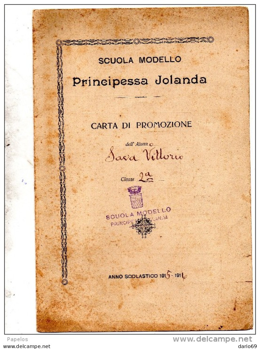 1915/16 SCUOLA MODELLO PRINCIPESSA JOLANDA NAPOLI - Diplômes & Bulletins Scolaires
