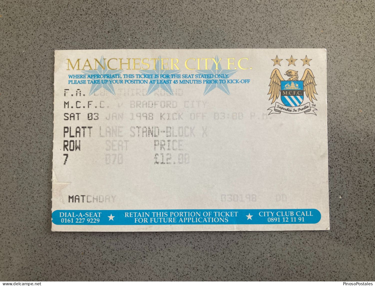 Manchester City V Bradford City 1997-98 Match Ticket - Biglietti D'ingresso