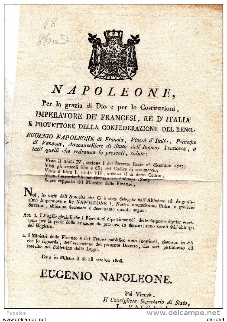 1808  MANIFESTO NAPOLEONICO - Documents Historiques