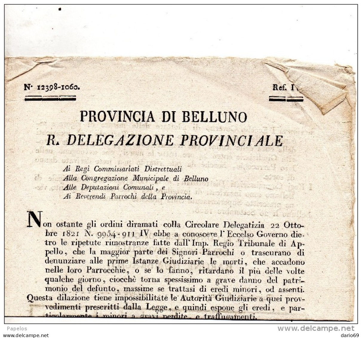 1821 BELLUNO - Decretos & Leyes