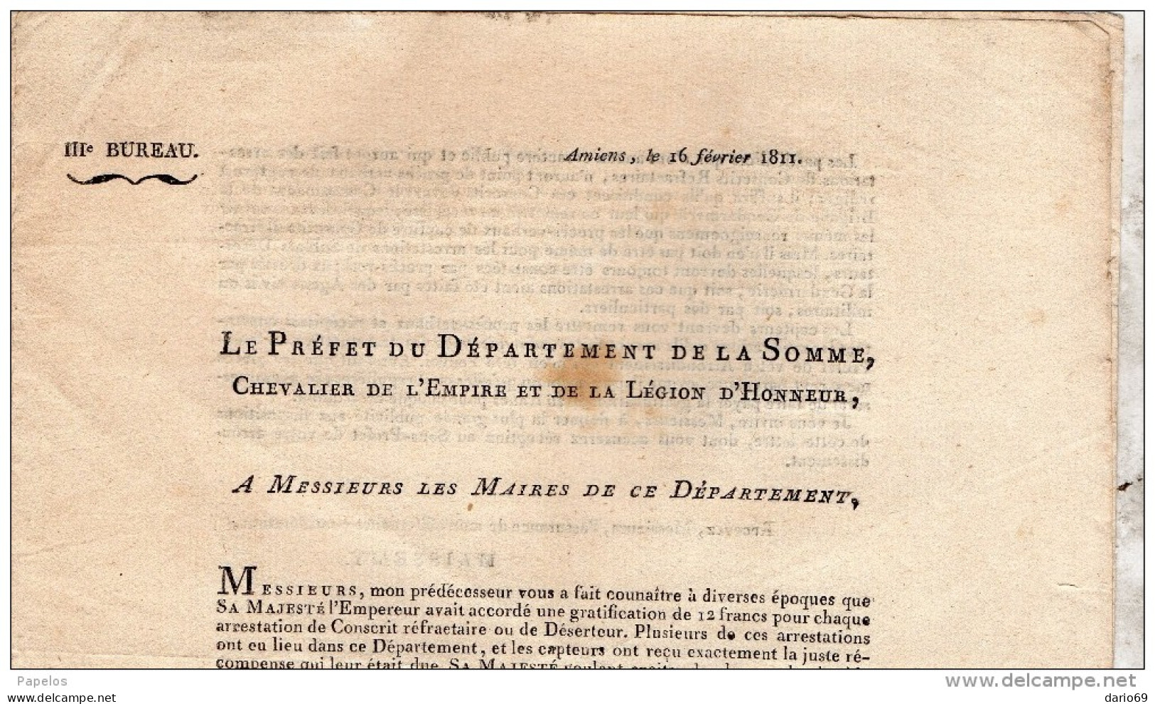 1811 FRANCIA - Documents Historiques