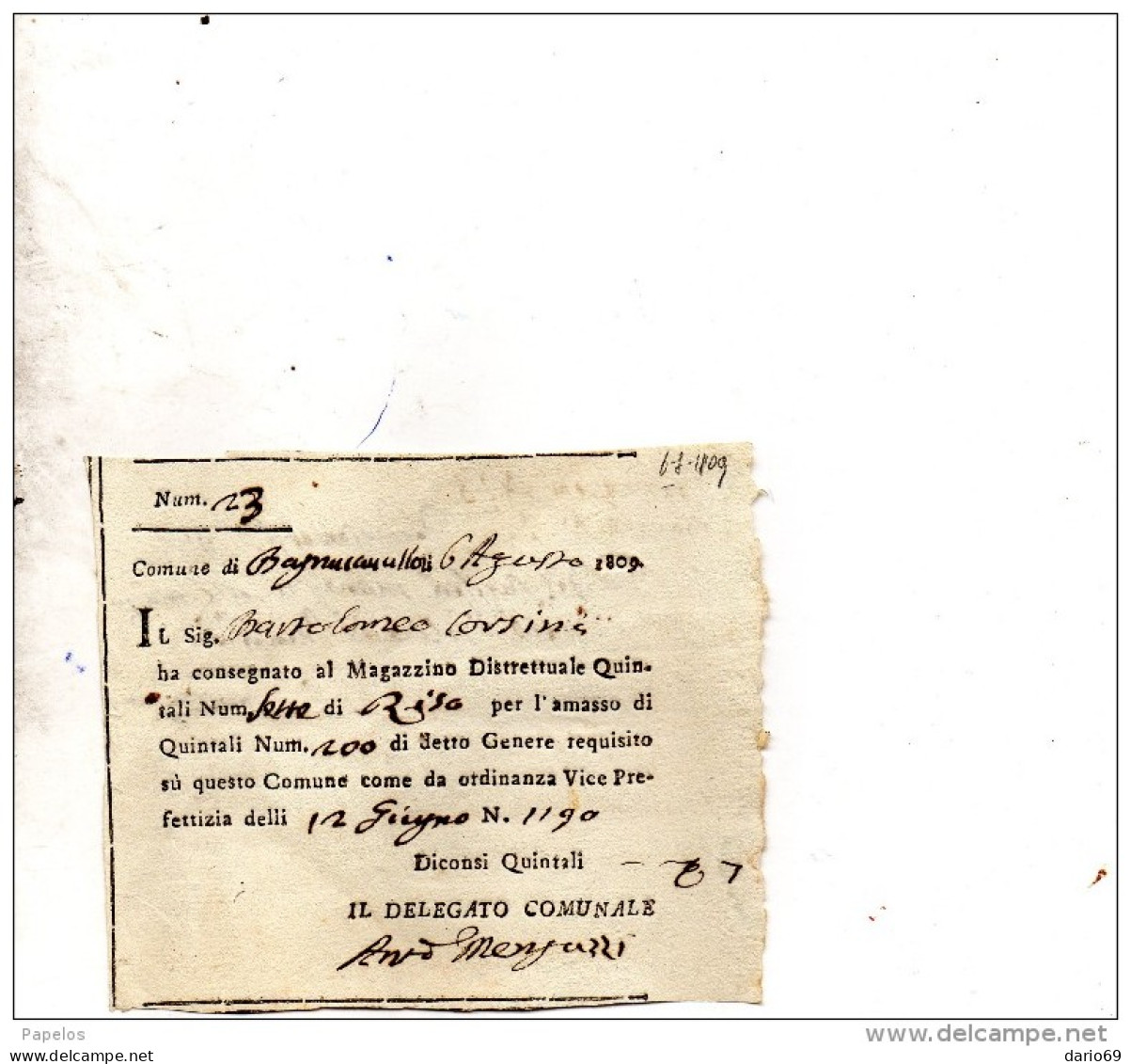 1809 Consegna Riso - Decrees & Laws