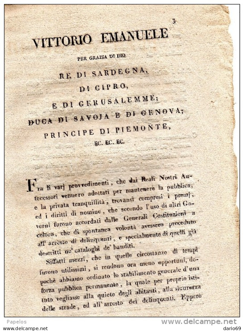 1818 REGIE PATENTI COLLE QUALI S.M. SOPPRIME I DIRITTI DI PREMI E DI NOMINE ACCORDATI PER L'ARRESTO DEI BANDITI - COMPLE - Historical Documents