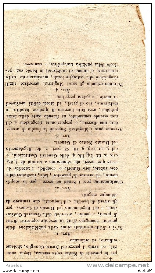 1818 REGIE PATENTI COLLE QUALI S.M. SOPPRIME I DIRITTI DI PREMI E DI NOMINE ACCORDATI PER L'ARRESTO DEI BANDITI - COMPLE - Documents Historiques