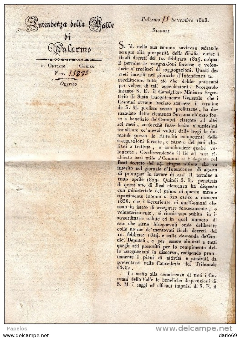 1828 INTENDENZA Di PALERMO - Decrees & Laws