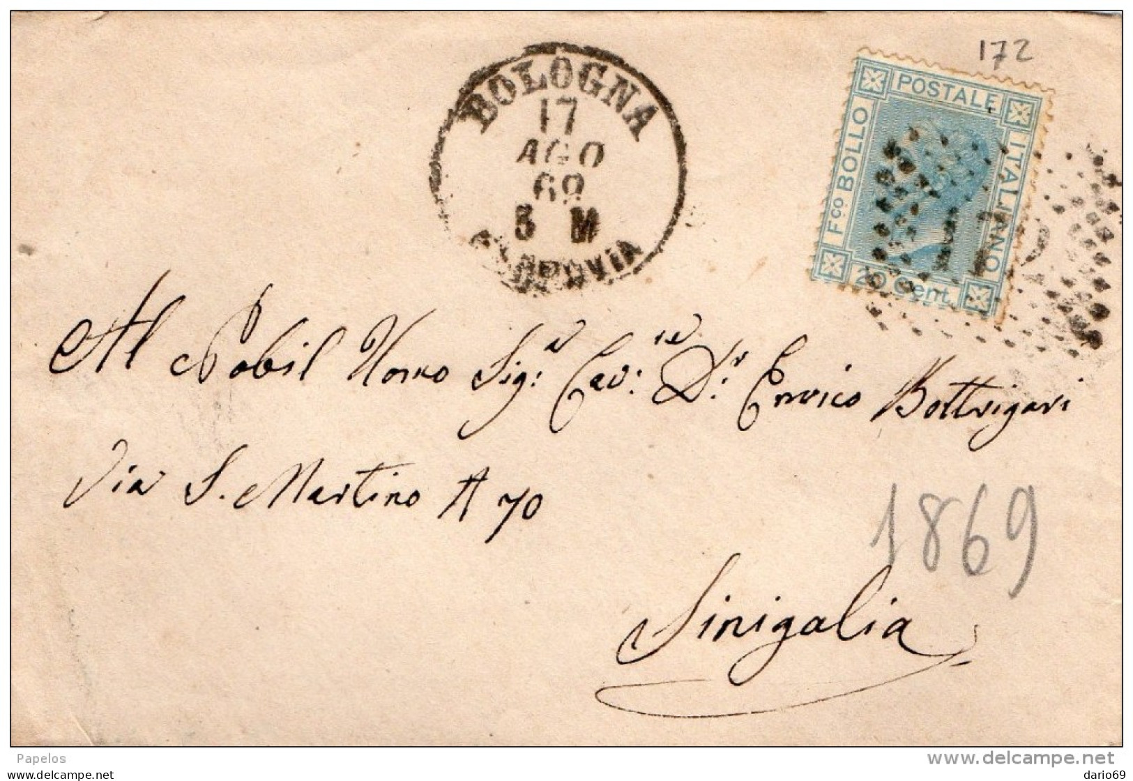 1869  LETTERA CON ANNULLO BOLOGNA - Marcophilia