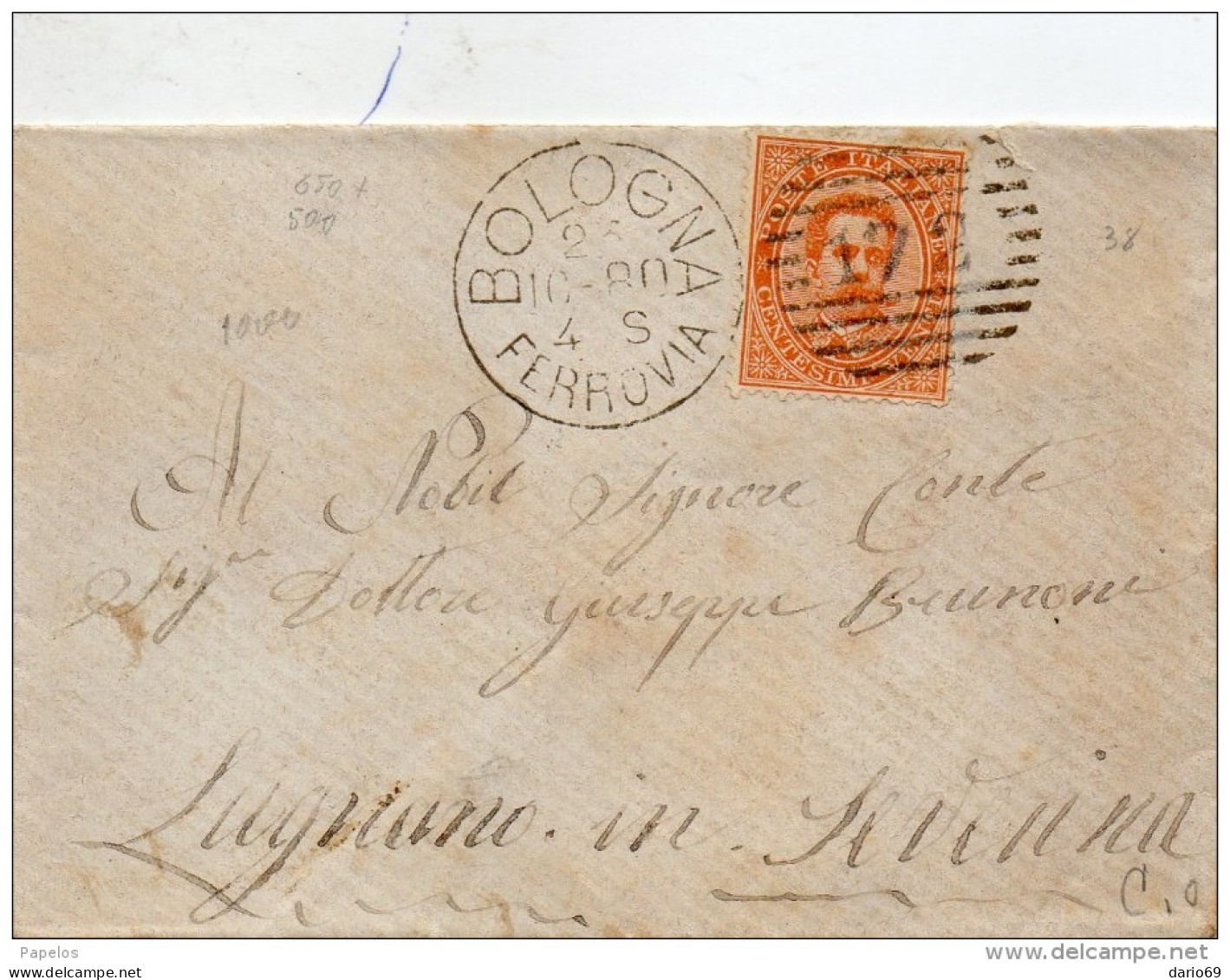 1880  LETTERA CON ANNULLO BOLOGNA - Marcophilie