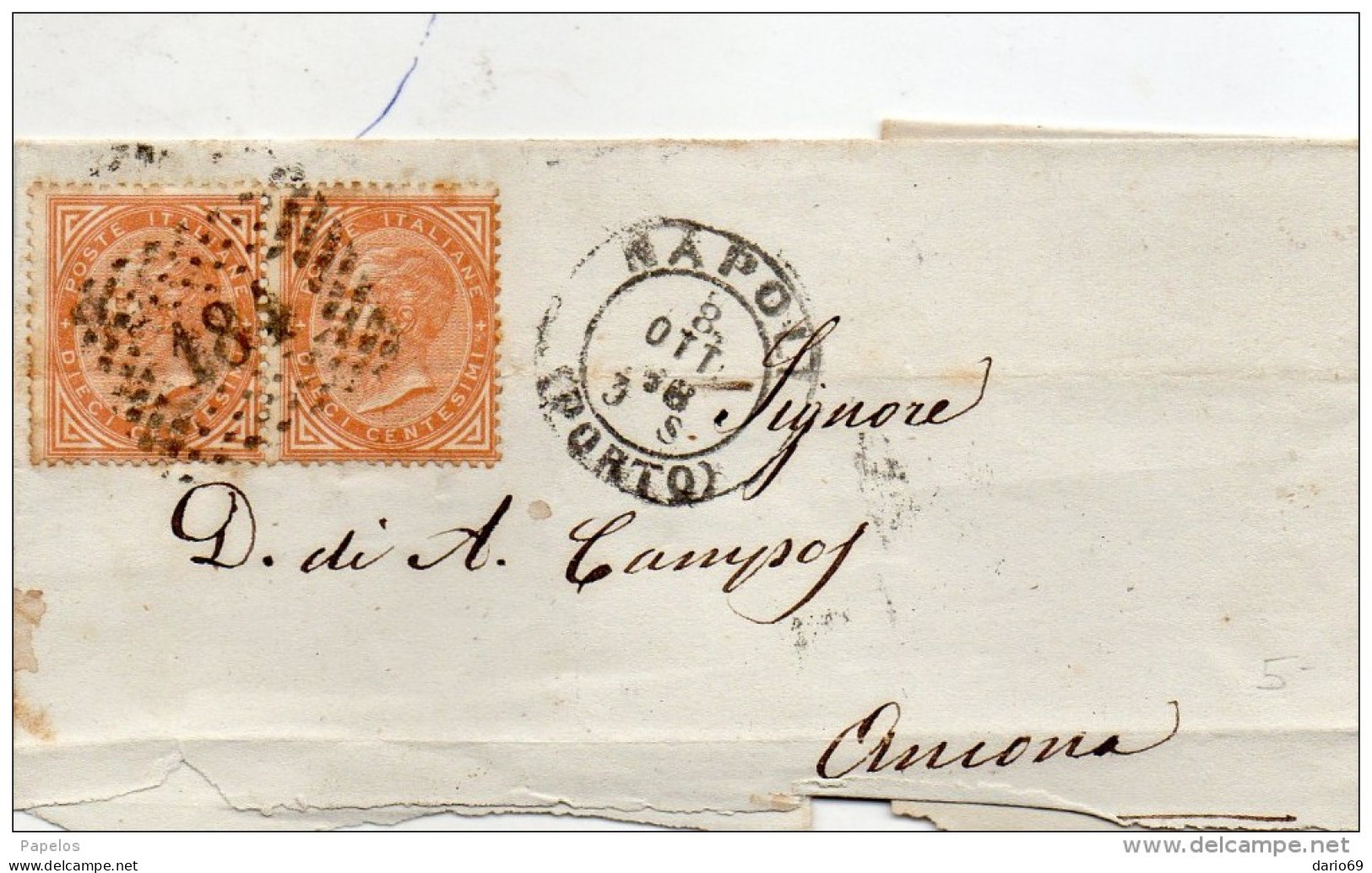 1868  LETTERA CON ANNULLO NAPOLI PORTO - Marcofilía