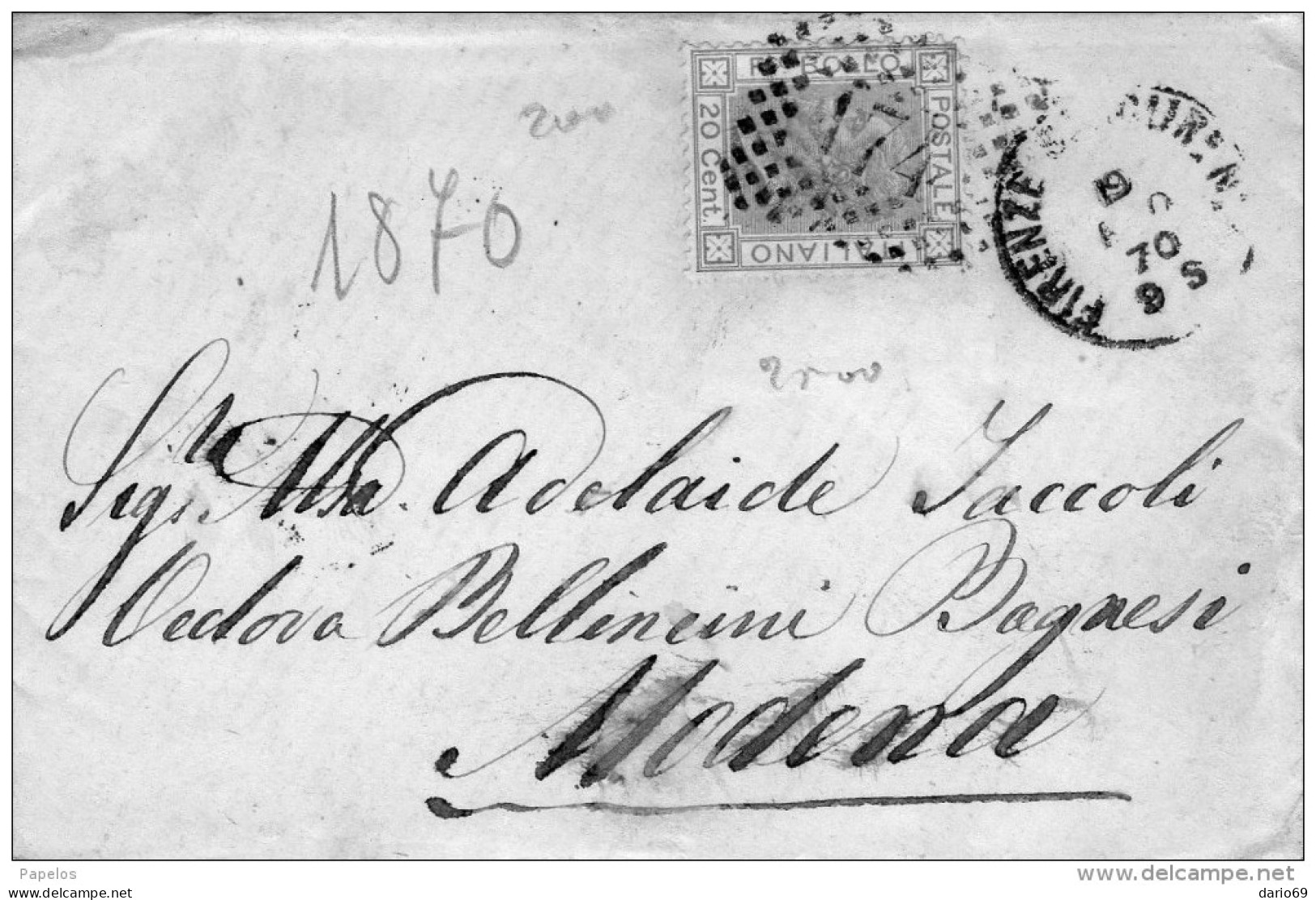 1870  LETTERA CON ANNULLO FIRENZE - Marcofilie