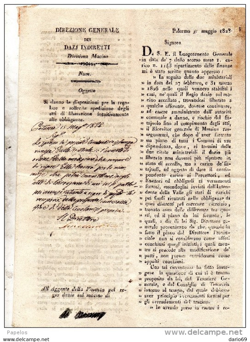 1828 PALERMO DIREZIONE DEI DAZI - Décrets & Lois