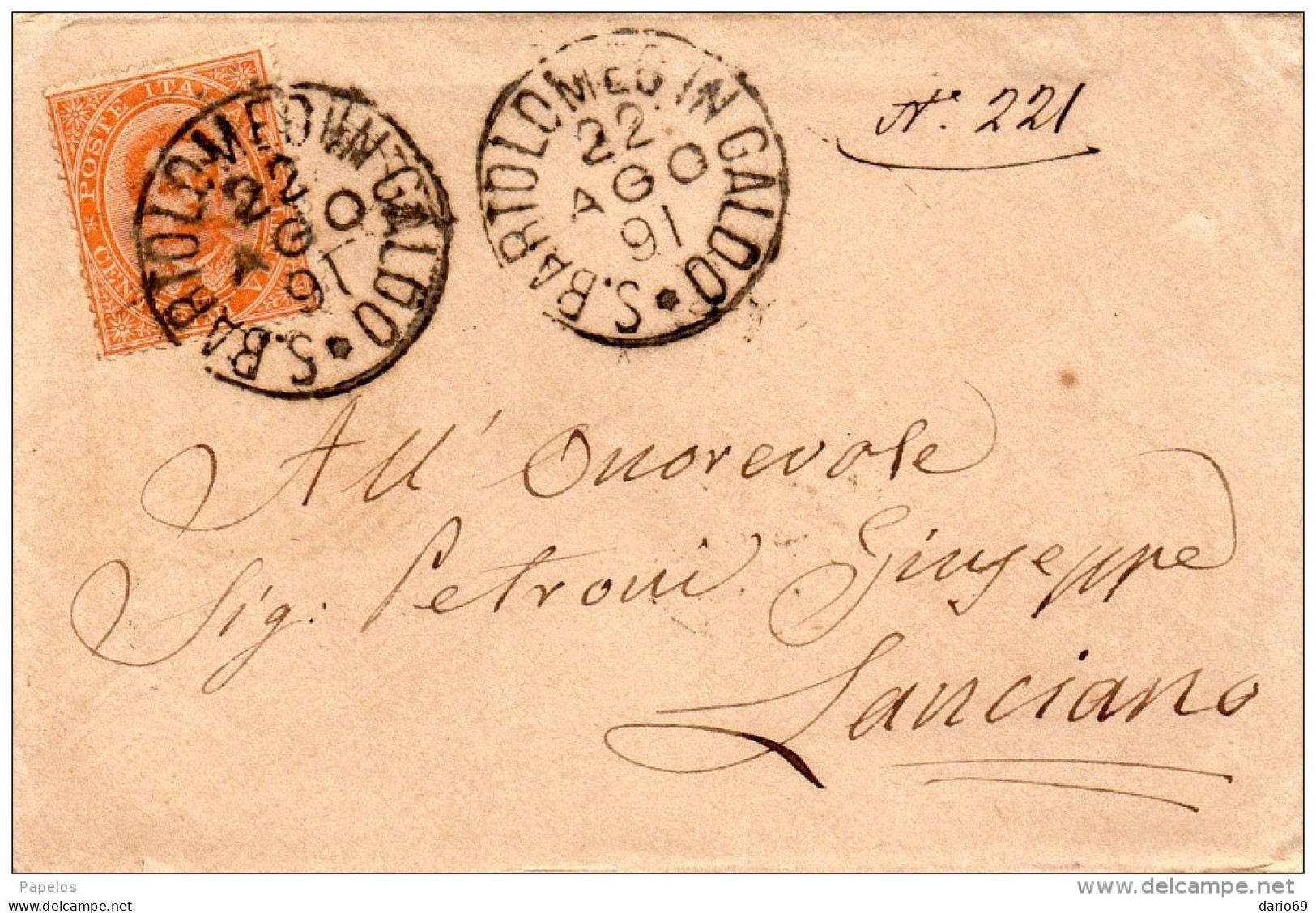 1891  LETTERA CON ANNULLO S. BARTOLOMEO IN GALDO BENEVENTO - Poststempel