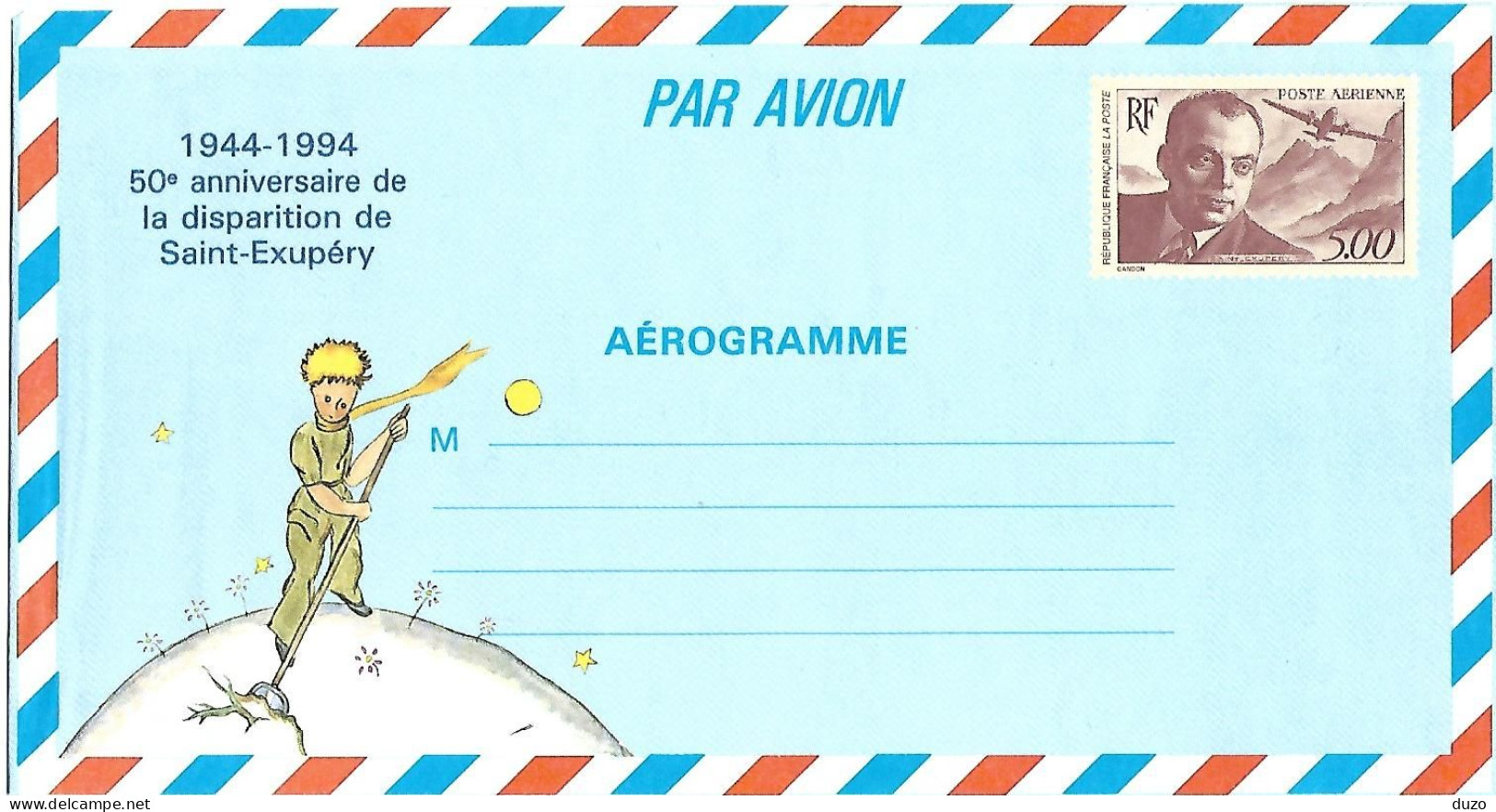 France : Aérogramme 50ème Anniversaire De La Disparition De Saint Exupéry - Aerogramas