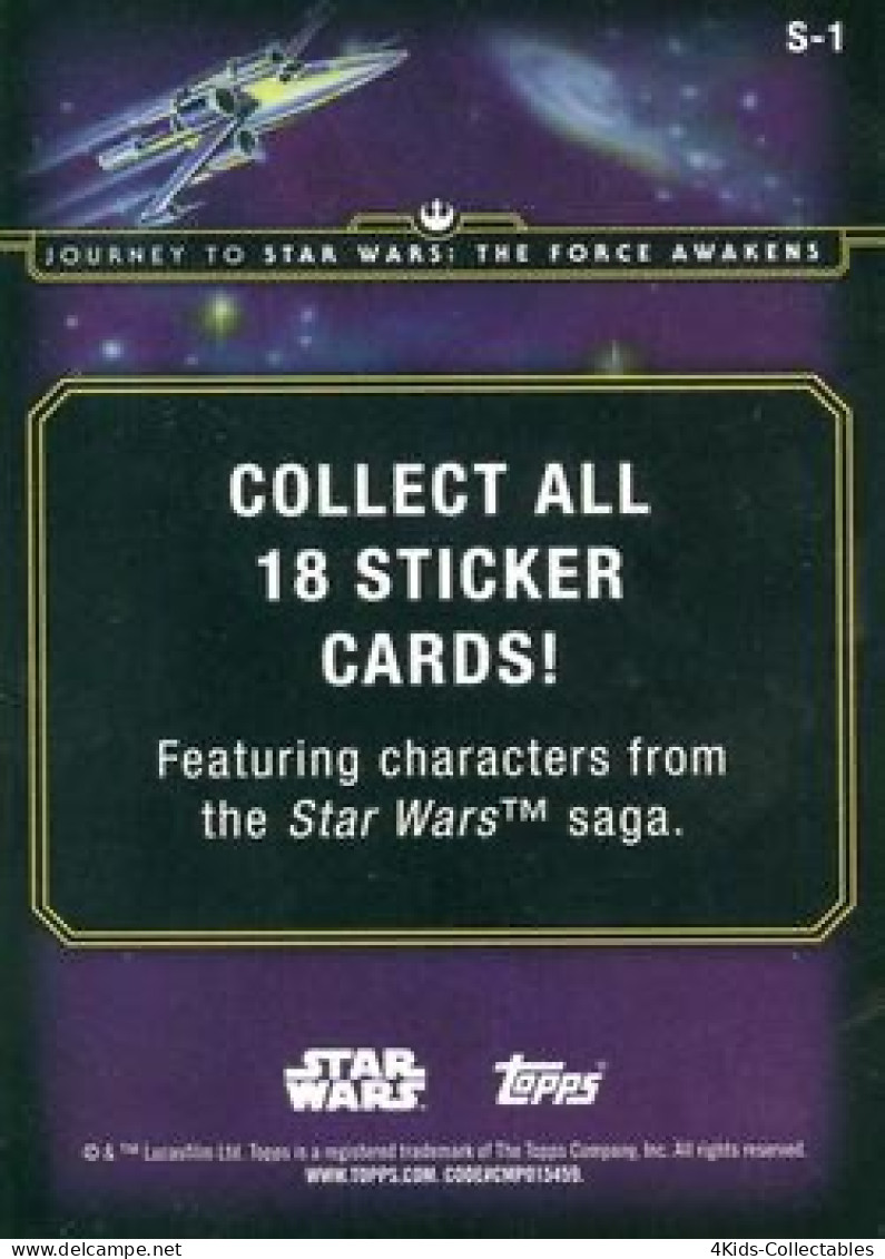 2015 Topps STAR WARS Journey To The Force Awakens "Character Stickers" S-1 Luke Skywalker - Star Wars