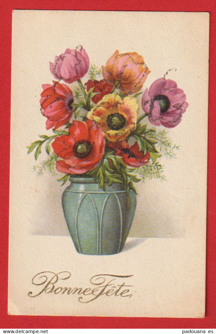 AD258 FANTAISIES FLEURS ANEMONES VASE CERAMIQUE VERT - Fleurs