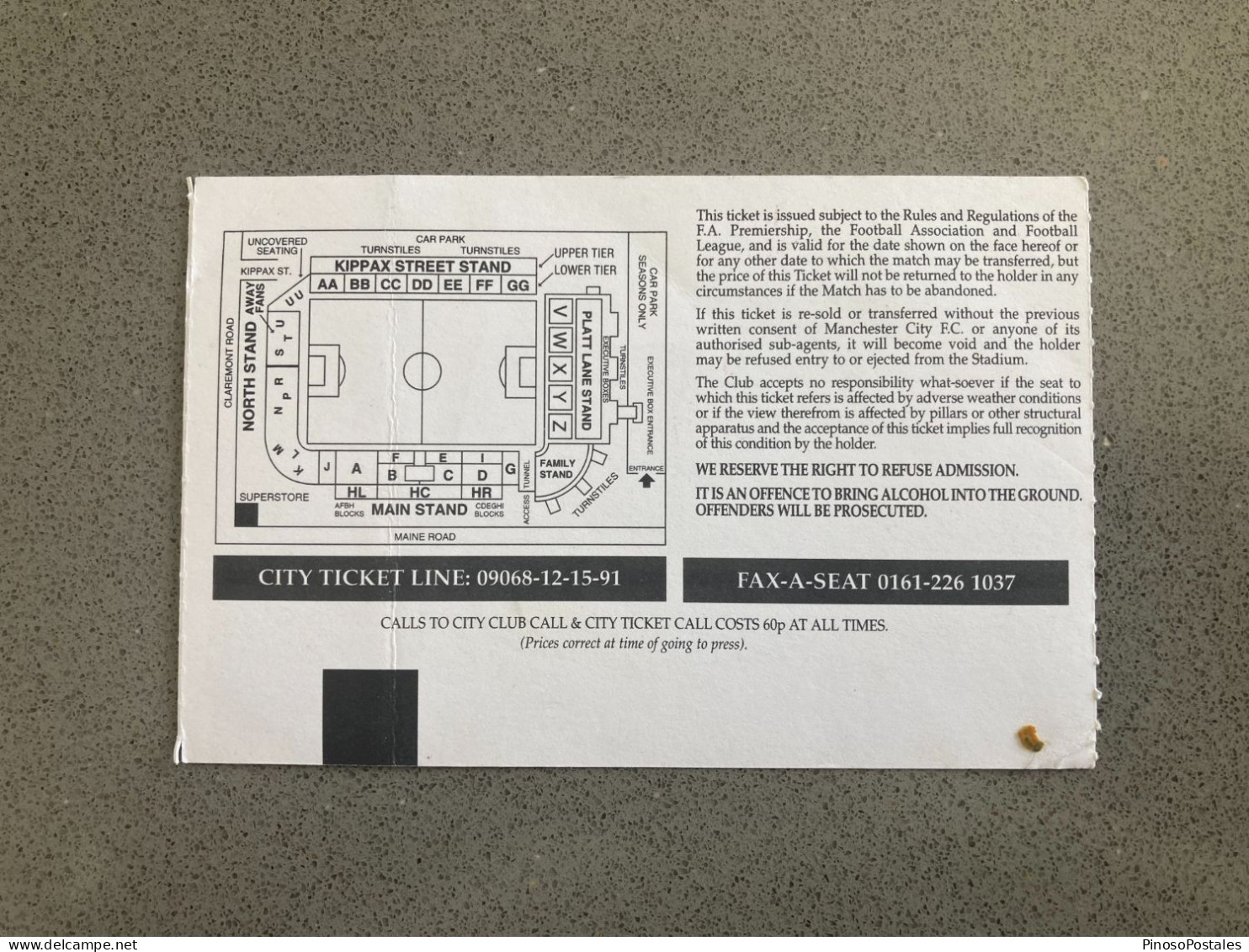 Manchester City V Sheffield United 1999-00 Match Ticket - Match Tickets