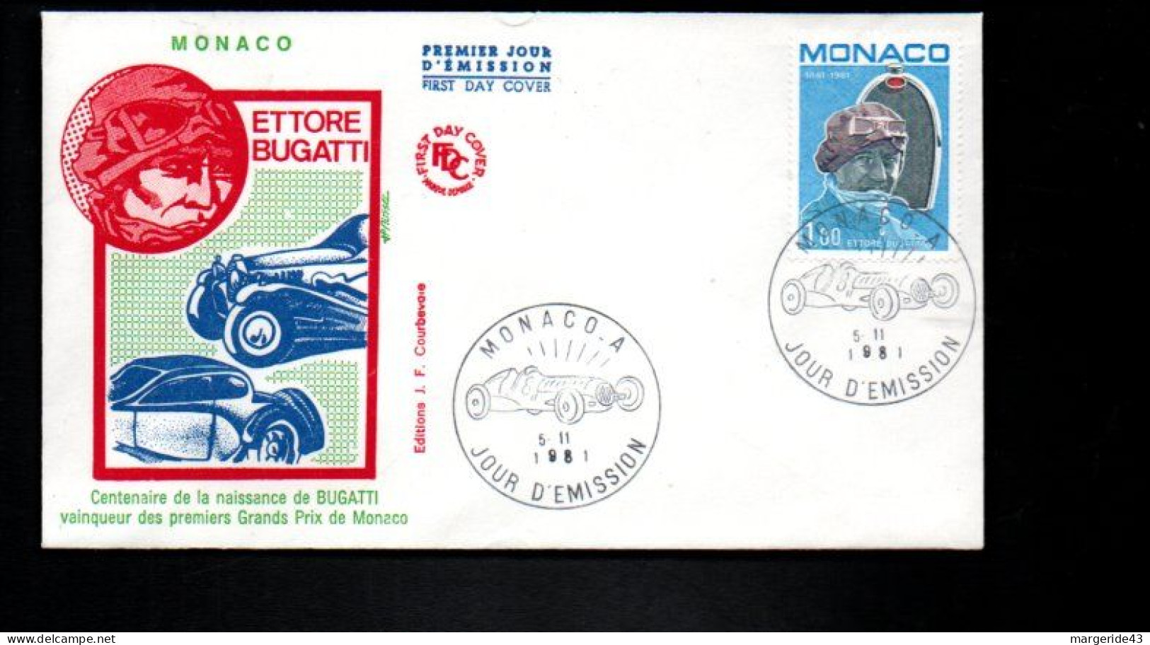 MONACO FDC 191 ETTORE BUGATTI - Automobile