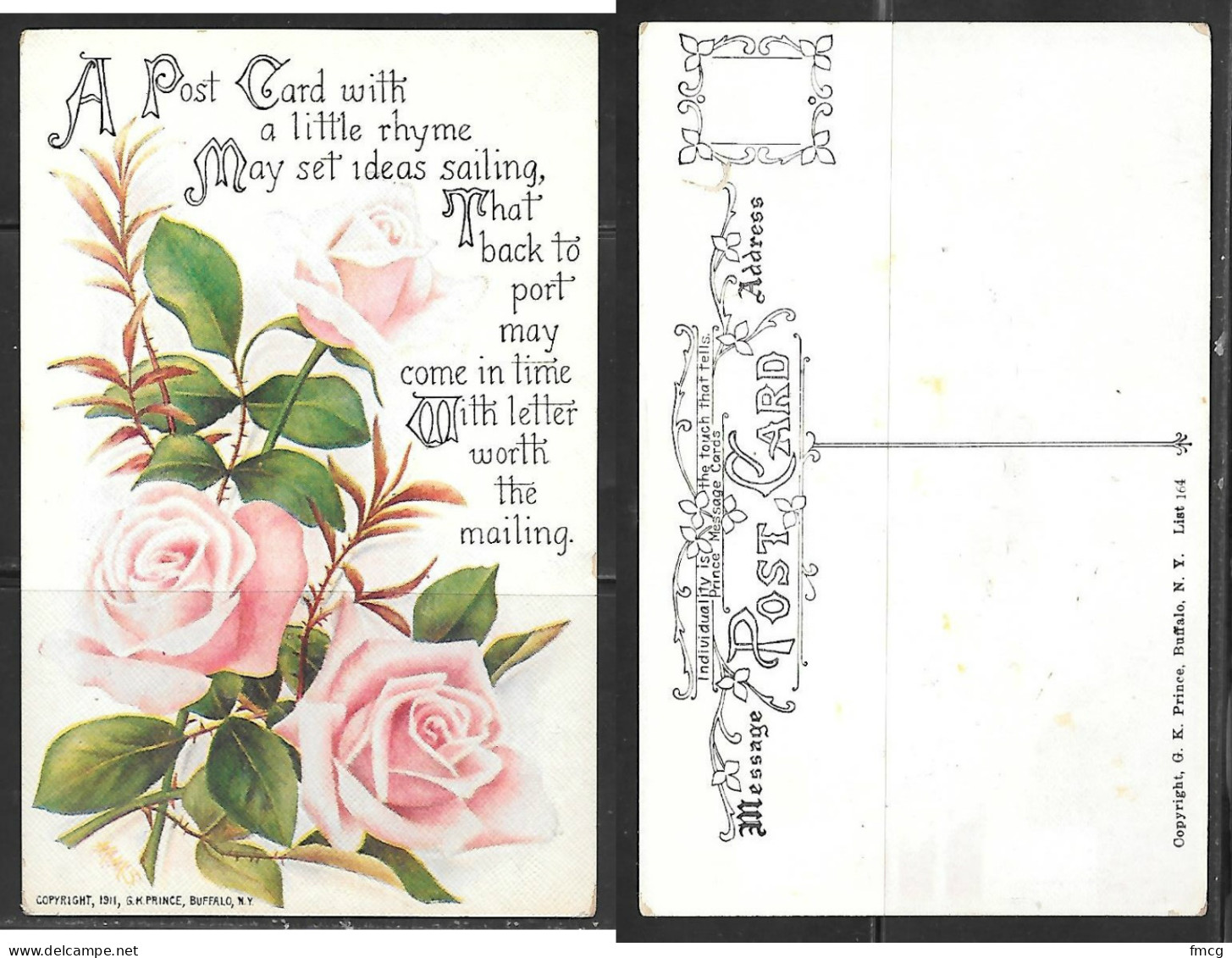 1911 Roses And A Poem Postcard - Fiori