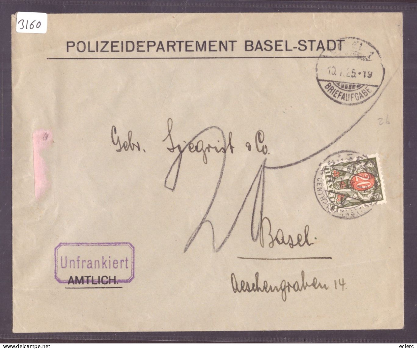 LETTRE A ENTÊTE  POLIZEIDEPARTEMENT BASEL STADT - TIMBRE TAXE - Postage Due