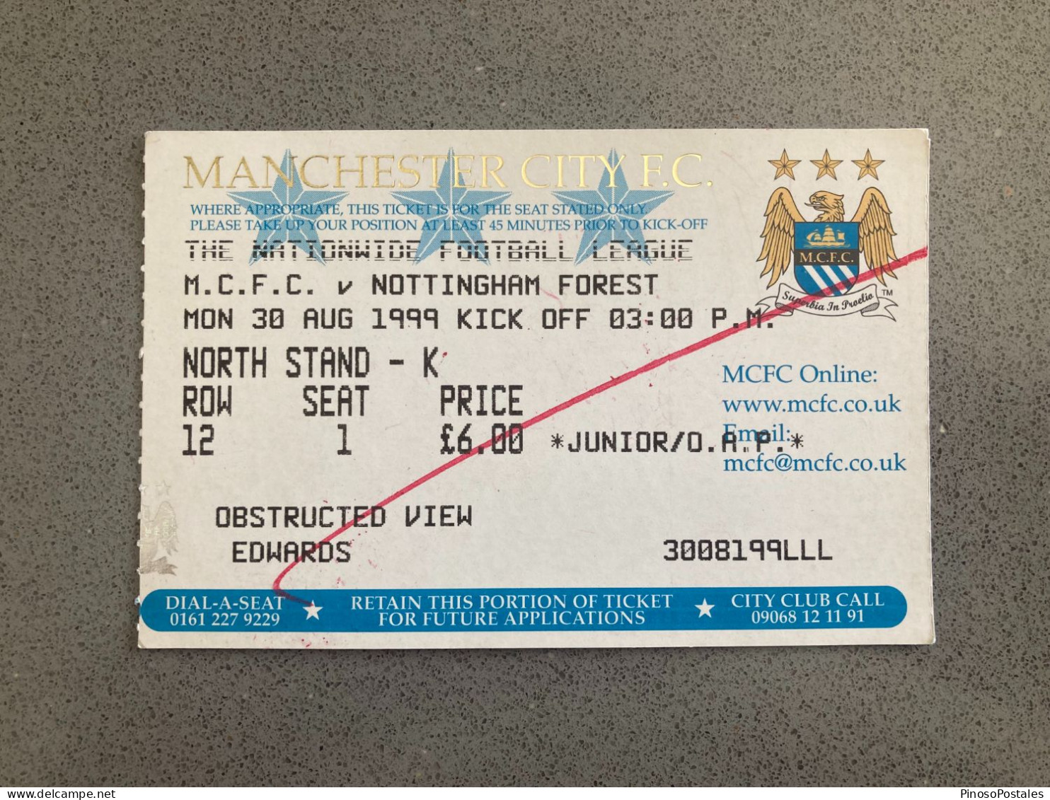 Manchester City V Nottingham Forest 1999-00 Match Ticket - Tickets - Entradas