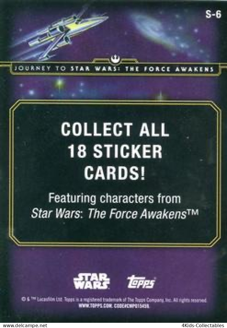 2015 Topps STAR WARS Journey To The Force Awakens "Character Stickers" S-6 Poe Dameron - Star Wars