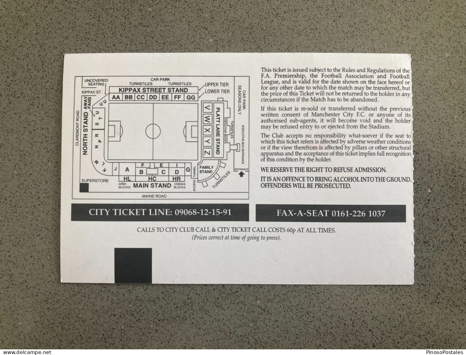 Manchester City V Port Vale 1999-00 Match Ticket - Tickets & Toegangskaarten