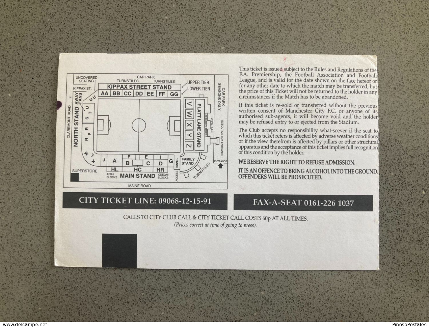 Manchester City V Barnsley 1999-00 Match Ticket - Match Tickets