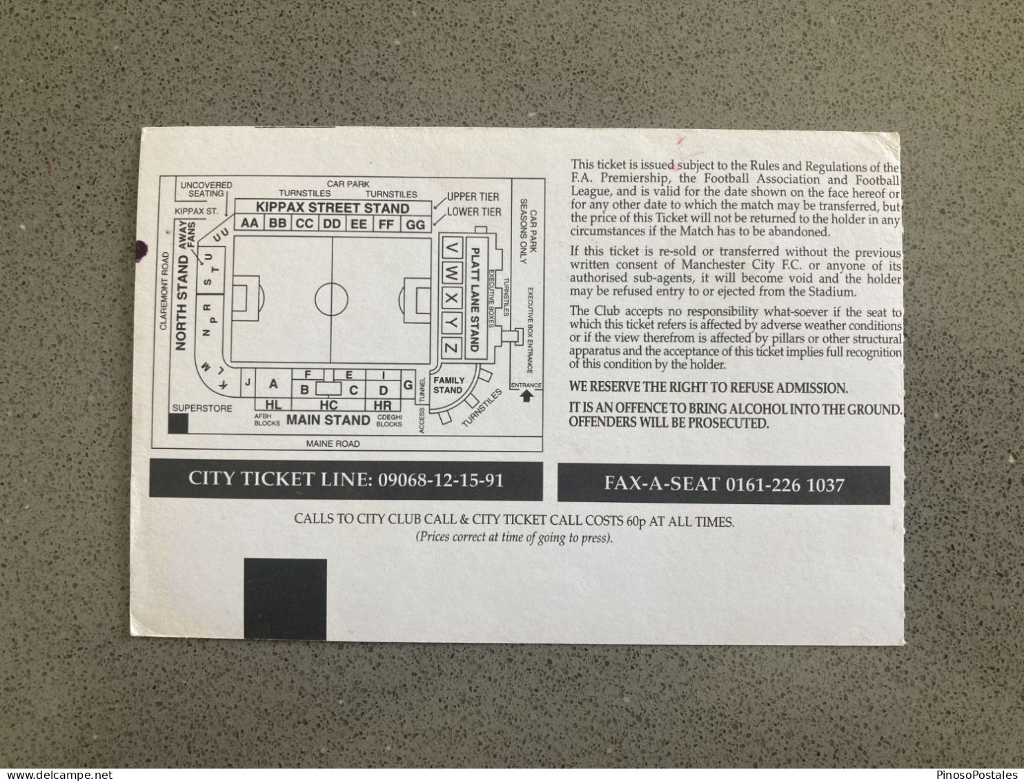 Manchester City V Barnsley 1999-00 Match Ticket - Tickets & Toegangskaarten