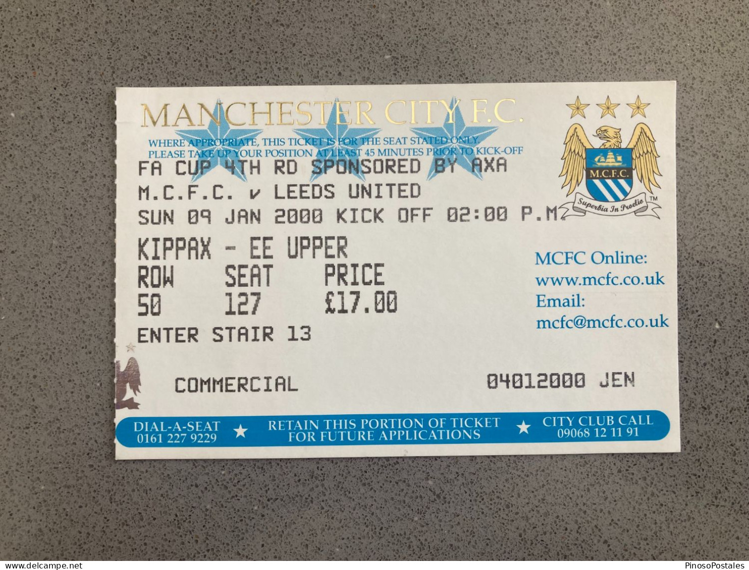 Manchester City V Leeds United 1999-00 Match Ticket - Tickets D'entrée