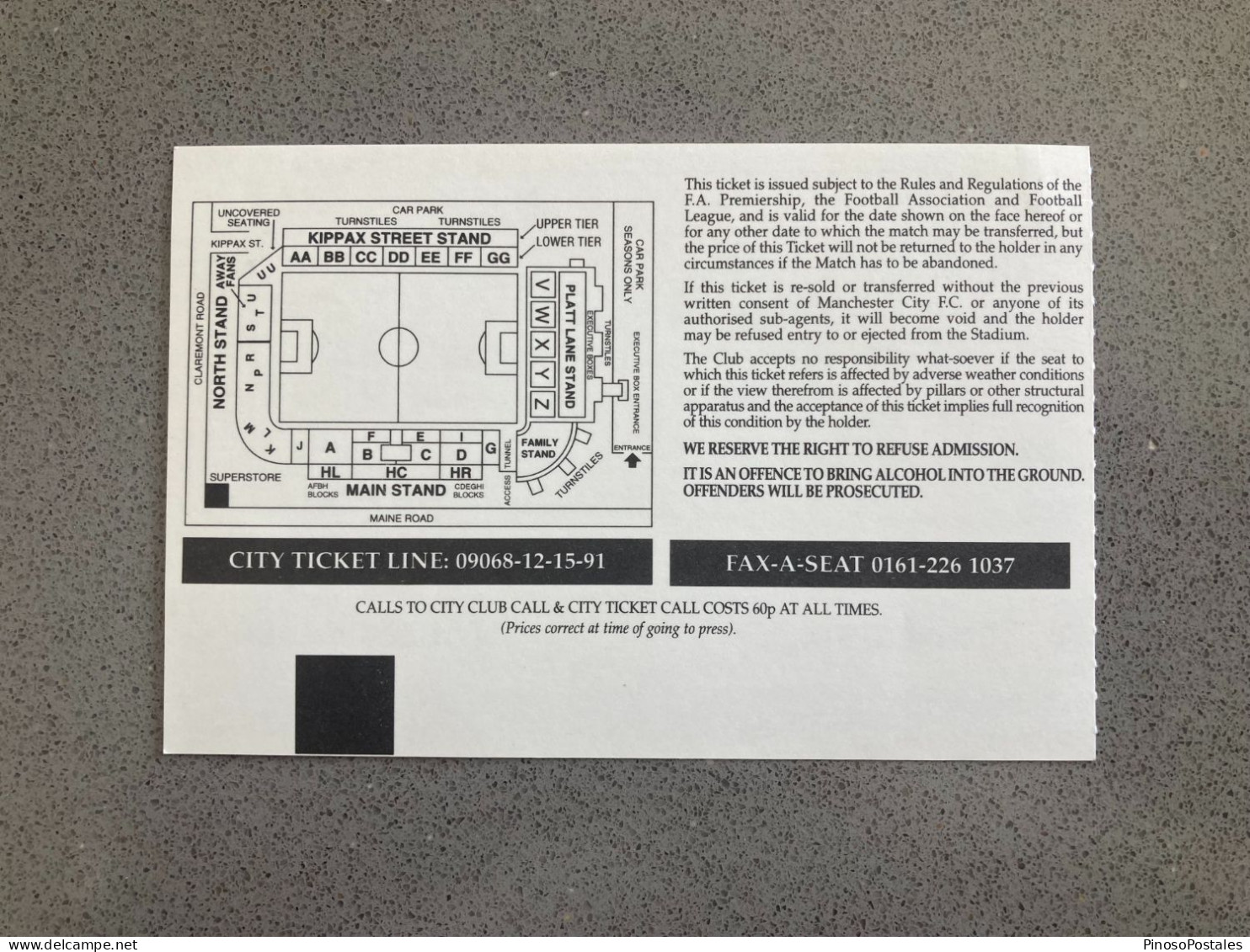 Manchester City V Leeds United 1999-00 Match Ticket - Eintrittskarten